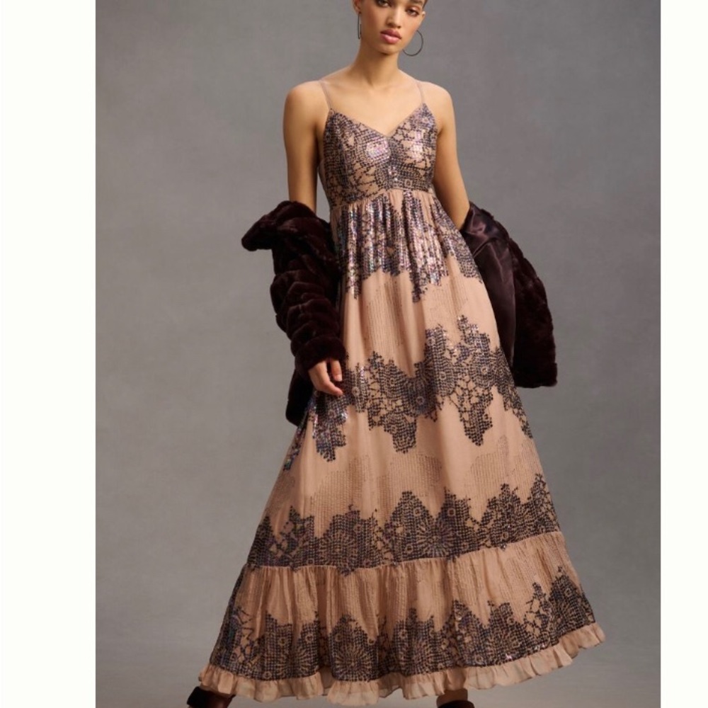 Anthropologie let me be deep v maxi dress